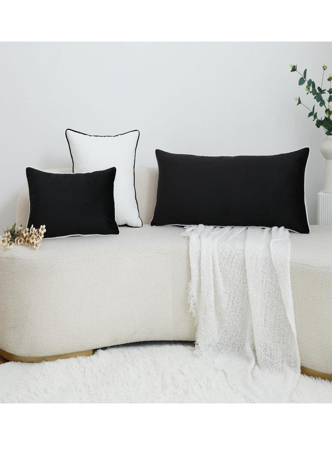LIGICKY Long Lumbar Pillow Cover 16x36 inch Black Velvet White Rope Edging Throw Pillow Covers Decorative Rectangular Body Pillow Case Accent Textured Cushion Cover for Bed Couch(Cover Only) - Image 4