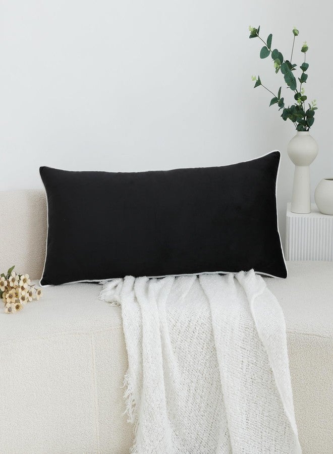 LIGICKY Long Lumbar Pillow Cover 16x36 inch Black Velvet White Rope Edging Throw Pillow Covers Decorative Rectangular Body Pillow Case Accent Textured Cushion Cover for Bed Couch(Cover Only) - Image 2
