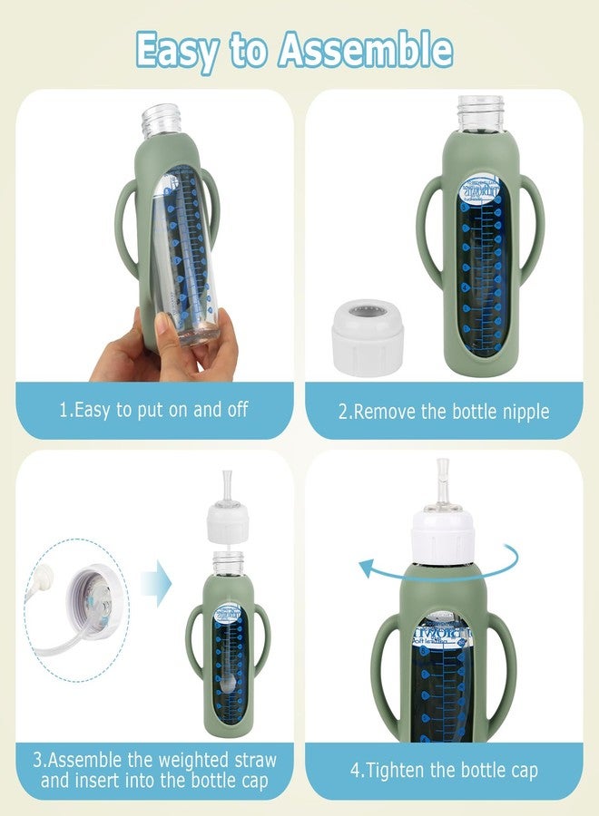 joyfeed Straw Cup Conversion Kit with Silicone Sleeves for Dr. Brown's Narrow Glass Baby Bottle 8oz,Weighted Straw Replacement Kit with Soft Straw Top and Handle,6m+,Set of 4 - Image 4