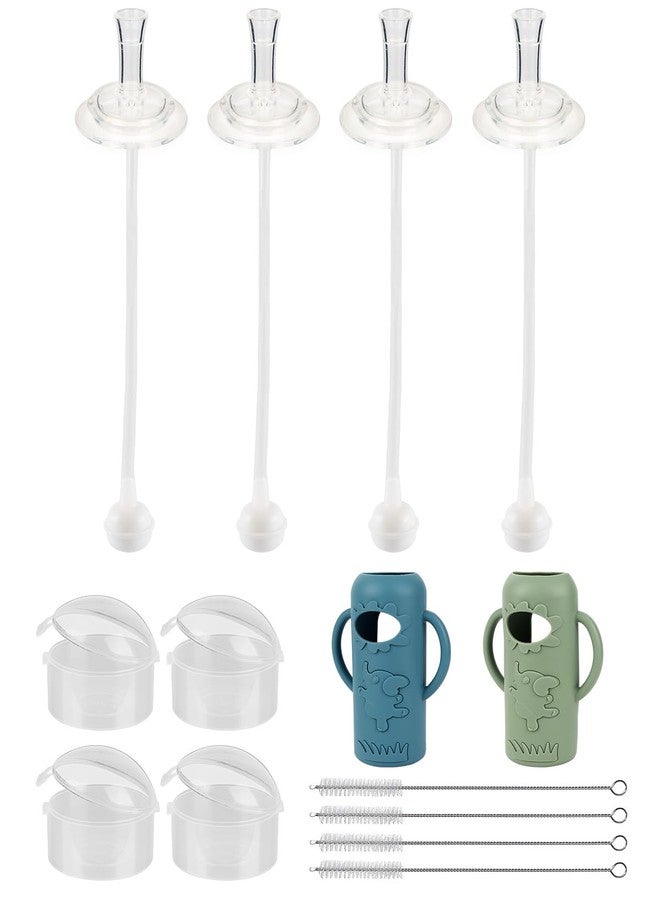 joyfeed Straw Cup Conversion Kit with Silicone Sleeves for Dr. Brown's Narrow Glass Baby Bottle 8oz,Weighted Straw Replacement Kit with Soft Straw Top and Handle,6m+,Set of 4 - Image 1