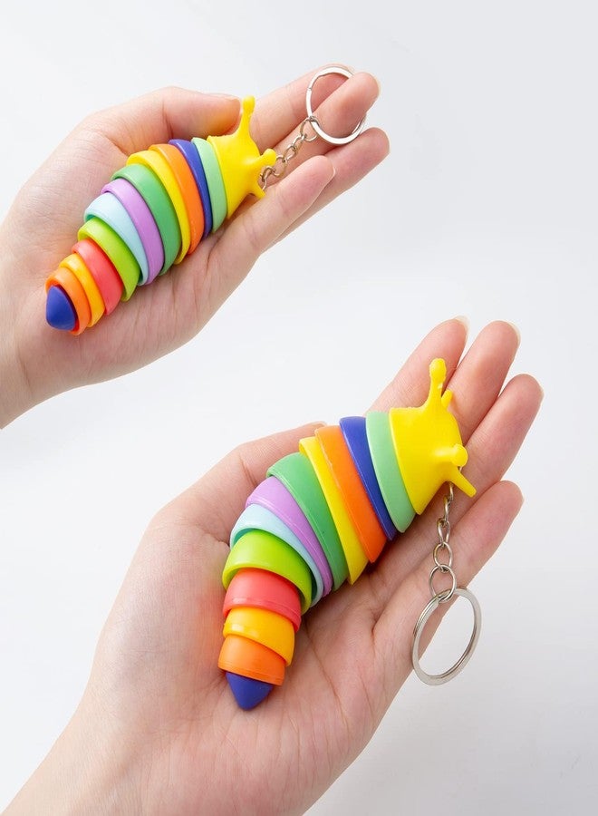 MEIEST 4 PCS Mini Fidget Slug Key-Chain Toys,3D Articulated Stretch Caterpillar Sensory Flexible Hand Toy, Ideal Party Favor Colorful Office Desk Pet Toys(Random Color) - Image 3