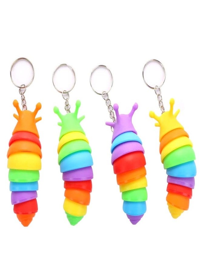 MEIEST 4 PCS Mini Fidget Slug Key-Chain Toys,3D Articulated Stretch Caterpillar Sensory Flexible Hand Toy, Ideal Party Favor Colorful Office Desk Pet Toys(Random Color) - Image 1