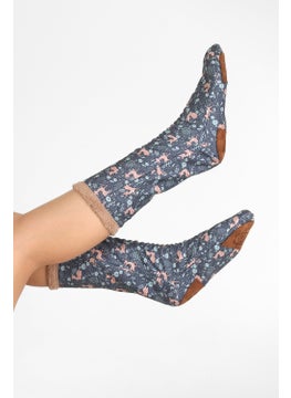 Hamur Dough Women's Colorful Patterned Winter Socks Anti-Slip Booties CRP-042 Deer Beige Wellsoft  - Image 1