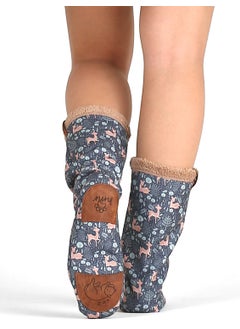 Hamur Dough Women's Colorful Patterned Winter Socks Anti-Slip Booties CRP-042 Deer Beige Wellsoft  - Image 3