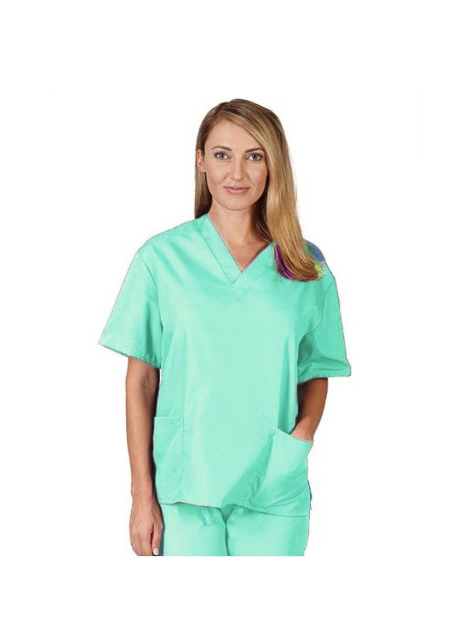 Loquat Womens Medical Scrubs Single Top Medical Uniform Single Printed Top Emerald Green - Image 1