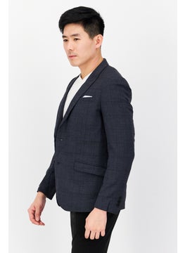 SELECTED Men Regular Fit Plaid Semi Formal Blazer, Navy Blue  - Image 2