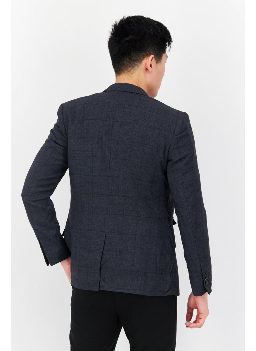 SELECTED Men Regular Fit Plaid Semi Formal Blazer, Navy Blue  - Image 4
