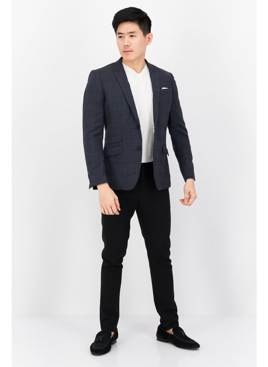 SELECTED Men Regular Fit Plaid Semi Formal Blazer, Navy Blue  - Image 3