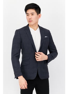 SELECTED Men Regular Fit Plaid Semi Formal Blazer, Navy Blue  - Image 1