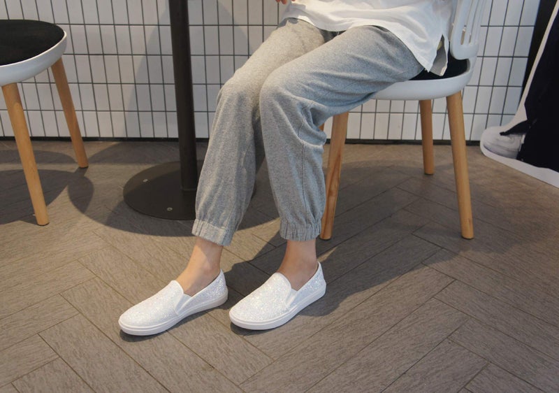 FEVERSOLE Women's Fashion Slip-On Sneaker Casual Flat Loafers White Size 8 M US - Image 2