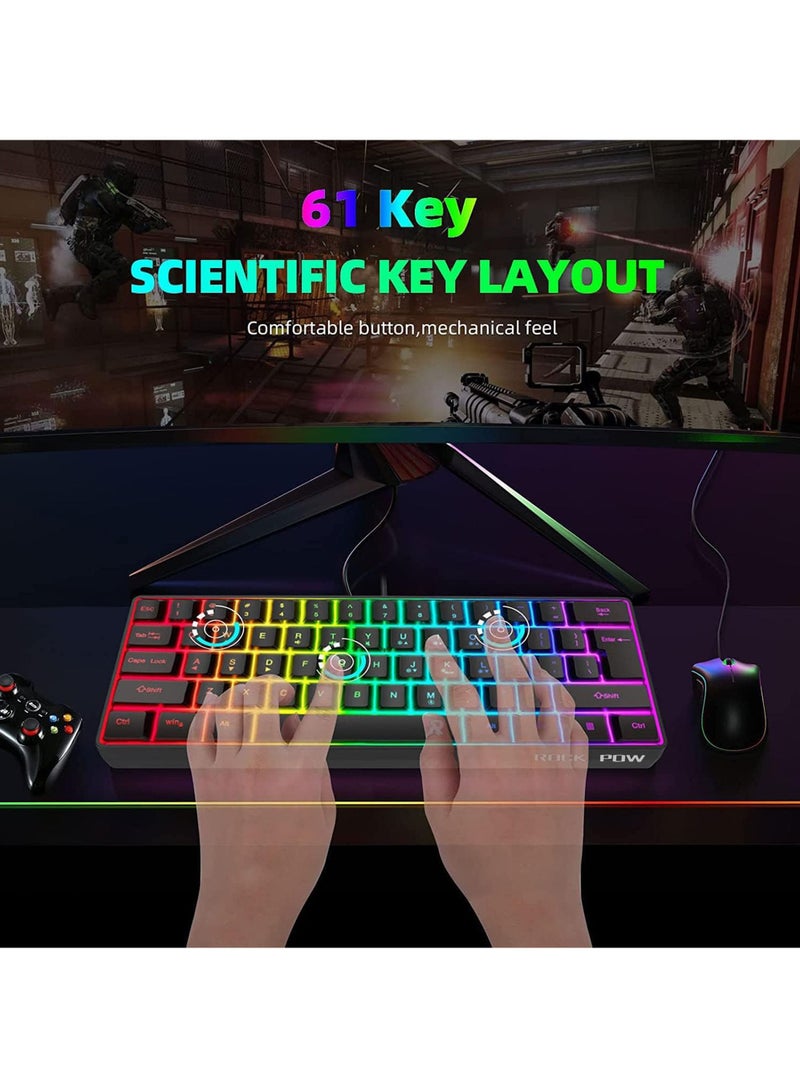 Rock Pow Wired Gaming Keyboard and Mouse Combo Include Mini 60% Merchanical Feel Keyboard Ergonomic Design Black  - Image 2