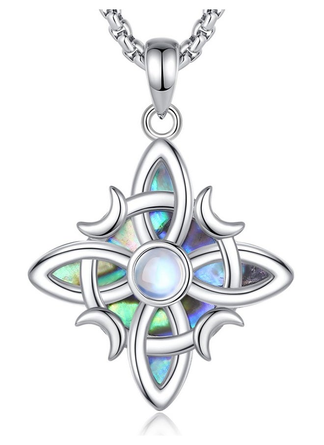 INFUSEU Witches Knot Necklace With Moonstone 925 Sterling Silver Nudo De Brujas Amuleto De Protection Witchy Wiccan Pagan Celtic Irish Jewelry For Women Teen Teenager Adolescent Abalone Shell  - Image 1