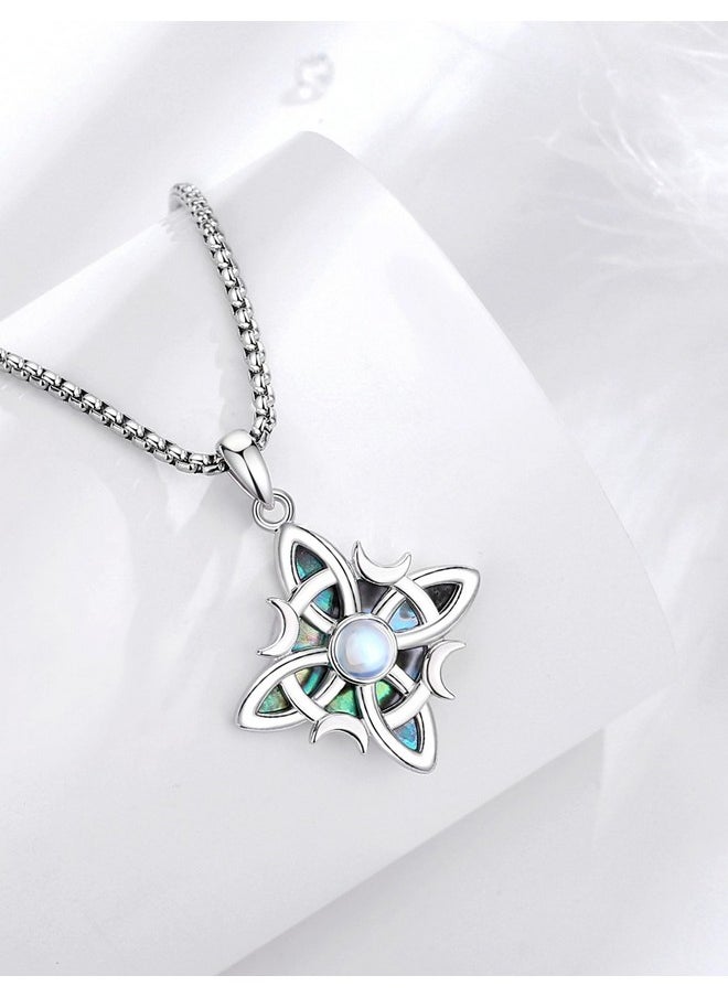 INFUSEU Witches Knot Necklace With Moonstone 925 Sterling Silver Nudo De Brujas Amuleto De Protection Witchy Wiccan Pagan Celtic Irish Jewelry For Women Teen Teenager Adolescent Abalone Shell  - Image 2