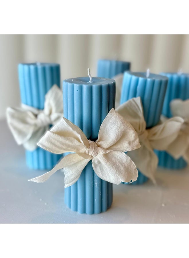 🕯️ Ribbed Candle Set with Elegant Fabric Bows – 4 Pcs 🎀 - Image 1
