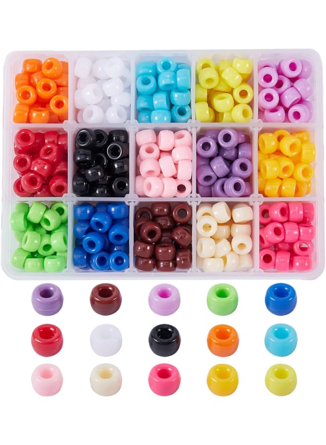 121.5 جرام 15 لون خرز أكريليك أوروبي غير شفاف، خرز المهر برميل مختلط الألوان 9 × 6 مللي متر لصنع الحرف اليدوية والمجوهرات ذاتية الصنع - Image 1