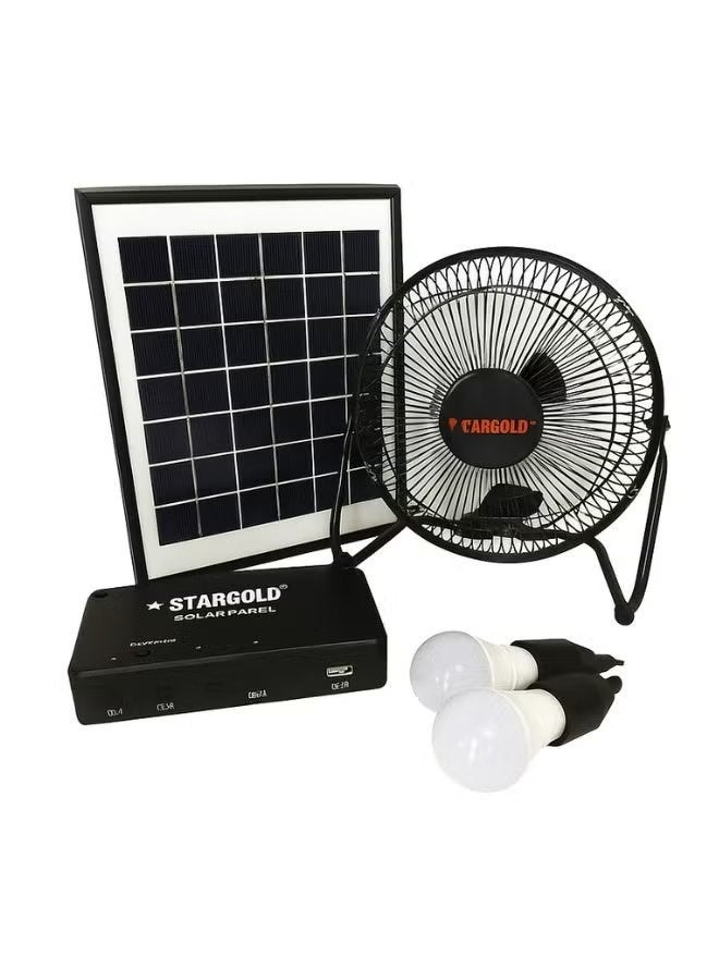 Stargold Solar Lighting System with 6W Solar Panel, 3 LED Bulbs, 5W Rechargeable Fan, Built-in Battery, Control Box, 5-in-1 Charging Cable, Portable Solar Power Kit for Indoor Outdoor Emergency Camping - Image 1