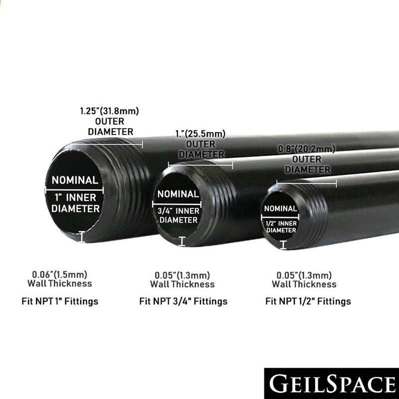 Geilspace 1"" ? 6"" Pre-Cut Black Metal Pipe Industrial Steel Fits Standard One Inch Black Threaded Pipes And Fittings - Vintage Diy Industrial Shelving (1"" ? 6"" Black) - Image 5
