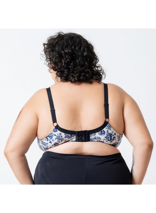 Aadaraya Aadaraya Floral Print Laced Bra with Hook and Eye Closure  - Image 4