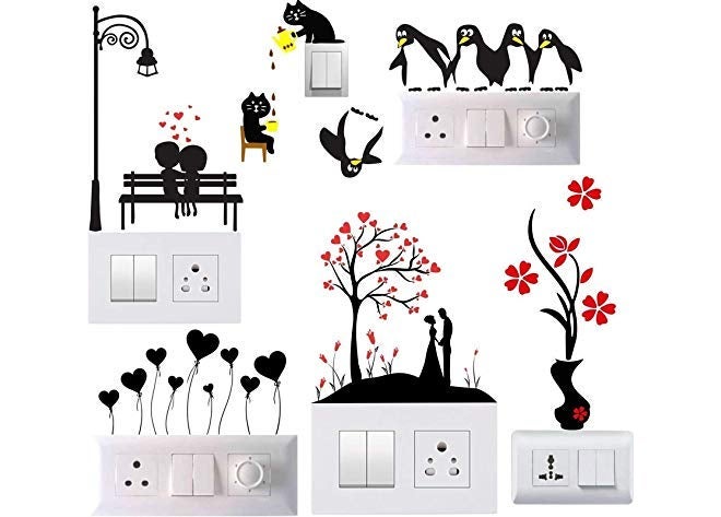 Techgifti ™ Couple Switch Board Sticker Wall Sticker, Baby Room, Wall Art, Fridge Sticker Pack of 6 - Image 2