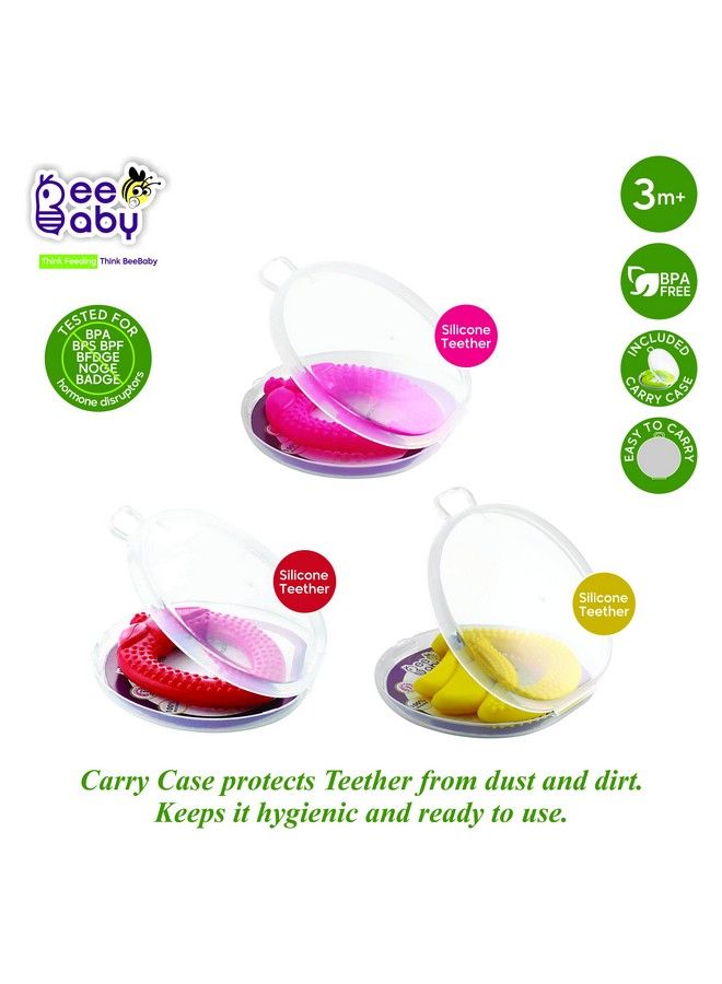 Beebaby Fruit Shape Soft Silicone Teethers Combo With Carrying Case. 100% Bpafree. 100% Food Grade. (Pink Strawberry Yellow Banana & Red Strawberry) 3 Months + - Image 3