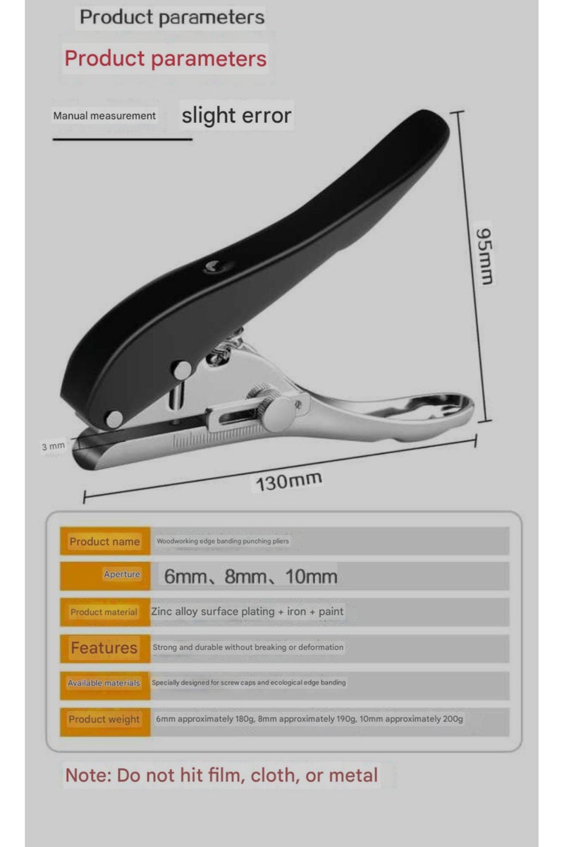 ELIKLIV 8mm Edge Banding Leather Punch Woodworking Flat Bevel Punch Pliers Sinking Hole Screw Cap Metal Clamp Precise Scale Positioning Zinc Alloy / All Iron Durable Design - Image 3