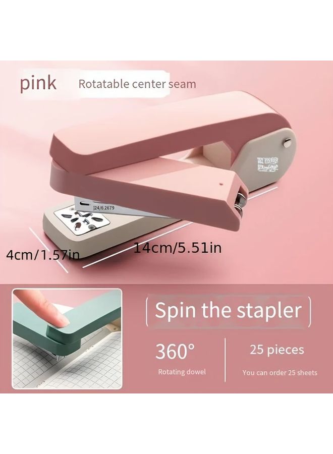 360 Degree Rotating Pink Stapler Heavy Duty Foldable For Home And Office - Image 2