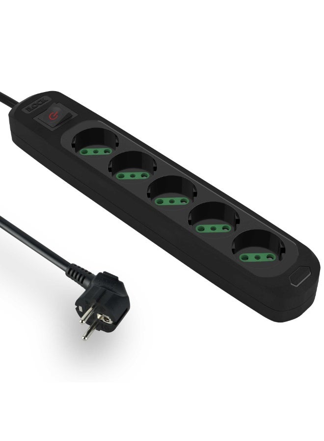 iLOCK Power Strip with 5 Outlets and Power Switch – 3500W – 1.5M Cable – Black - Image 1