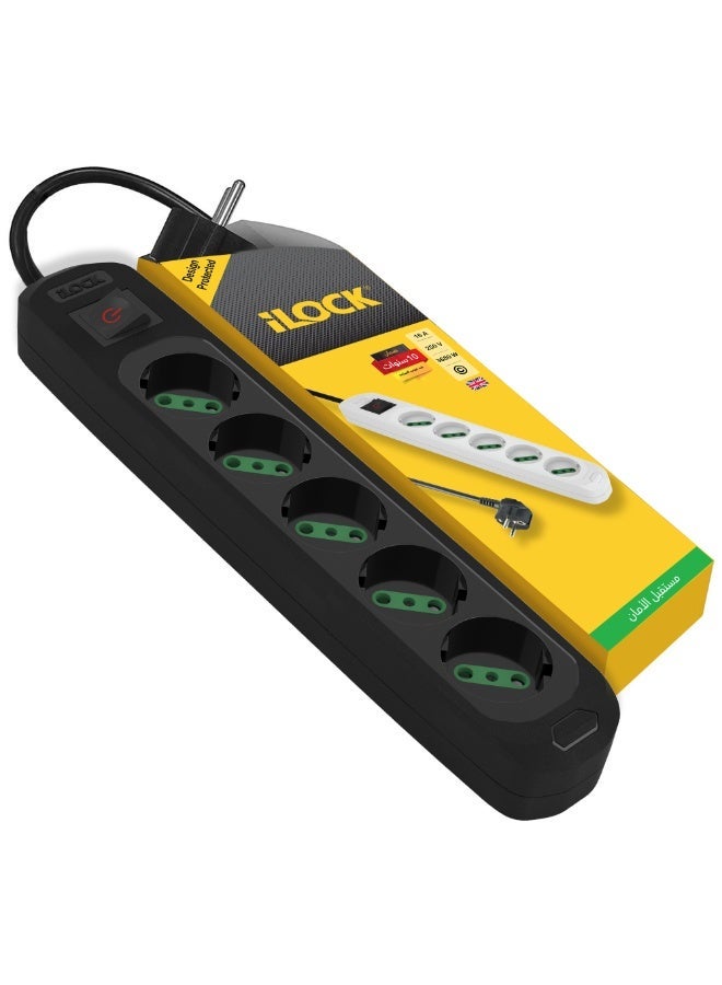 iLOCK Power Strip with 5 Outlets and Power Switch – 3500W – 1.5M Cable – Black - Image 2