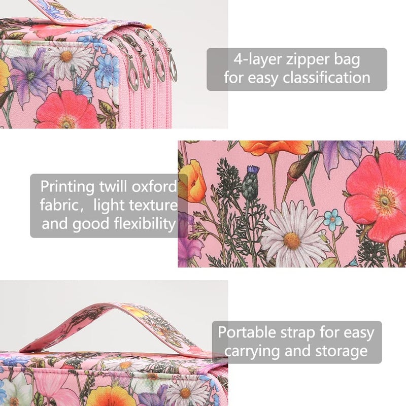 Vomgomfom Colored Pencil Case - 200 Slot Large Capacity Fabric Pencil Organizer with Zipper Closure - Pink Flower - Image 3
