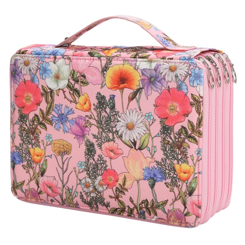 Vomgomfom Colored Pencil Case - 200 Slot Large Capacity Fabric Pencil Organizer with Zipper Closure - Pink Flower - Image 1