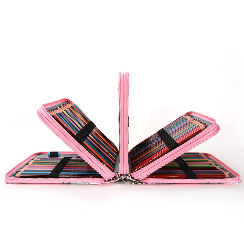 Vomgomfom Colored Pencil Case - 200 Slot Large Capacity Fabric Pencil Organizer with Zipper Closure - Pink Flower - Image 5