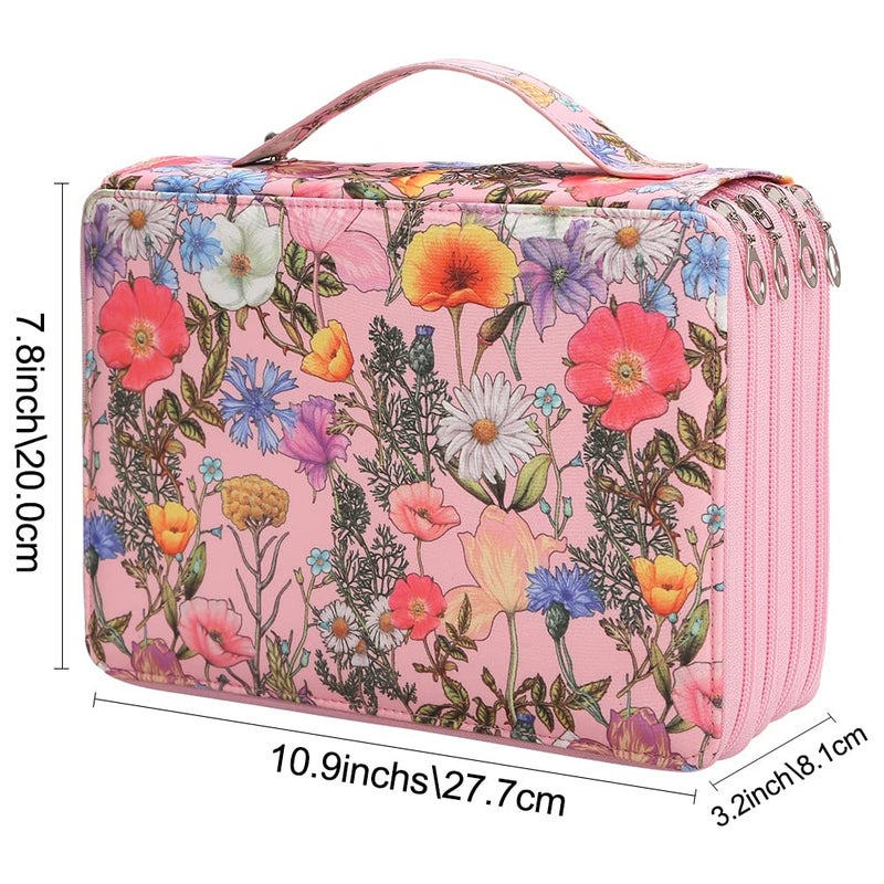 Vomgomfom Colored Pencil Case - 200 Slot Large Capacity Fabric Pencil Organizer with Zipper Closure - Pink Flower - Image 2