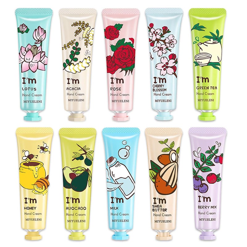 MinFei 10 Pack Hand Cream Gifts Set for Women,Natural Plant Moisturizing Hand Cream for Dry Cracked Hands, Bulk Hand Lotion Travel Size for, Birthday Gifts, Teacher Gifts, Nurse Gifts, Bridesmaid Gifts 