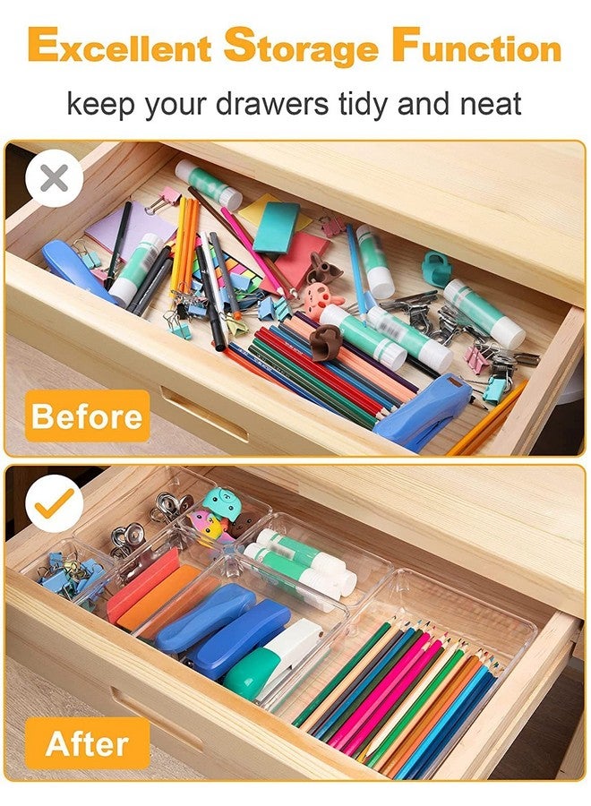 Zollyss Zollyss Drawer Organizer Set Dresser Desk Drawer Dividers,Bathroom Vanity Cosmetic Makeup Trays,Multipurpose Plastic Storage Bins For Jewelries,Kitchen Gadgets & Accessories(7 Pcs)-Inside,Transparent - Image 2