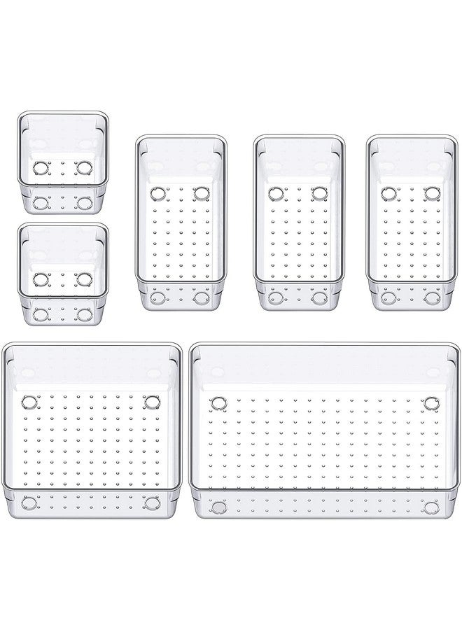 Zollyss Zollyss Drawer Organizer Set Dresser Desk Drawer Dividers,Bathroom Vanity Cosmetic Makeup Trays,Multipurpose Plastic Storage Bins For Jewelries,Kitchen Gadgets & Accessories(7 Pcs)-Inside,Transparent - Image 1