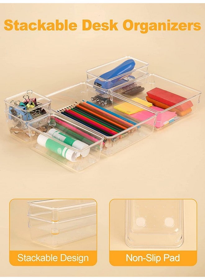 Zollyss Zollyss Drawer Organizer Set Dresser Desk Drawer Dividers,Bathroom Vanity Cosmetic Makeup Trays,Multipurpose Plastic Storage Bins For Jewelries,Kitchen Gadgets & Accessories(7 Pcs)-Inside,Transparent - Image 4