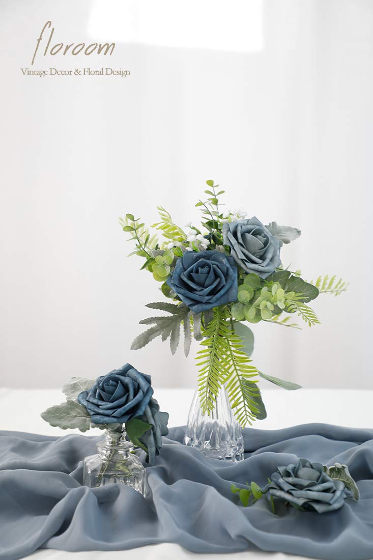 Floroom Artificial Flowers 25pcs Real Looking Dusty Blue Foam Fake Roses with Stems for DIY Wedding Bouquets Bridal Shower Floral Centerpieces Party Tables Decorations - Image 4