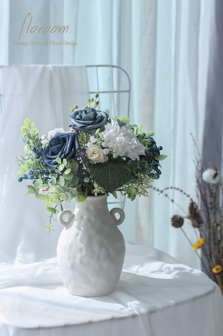 Floroom Artificial Flowers 25pcs Real Looking Dusty Blue Foam Fake Roses with Stems for DIY Wedding Bouquets Bridal Shower Floral Centerpieces Party Tables Decorations - Image 5