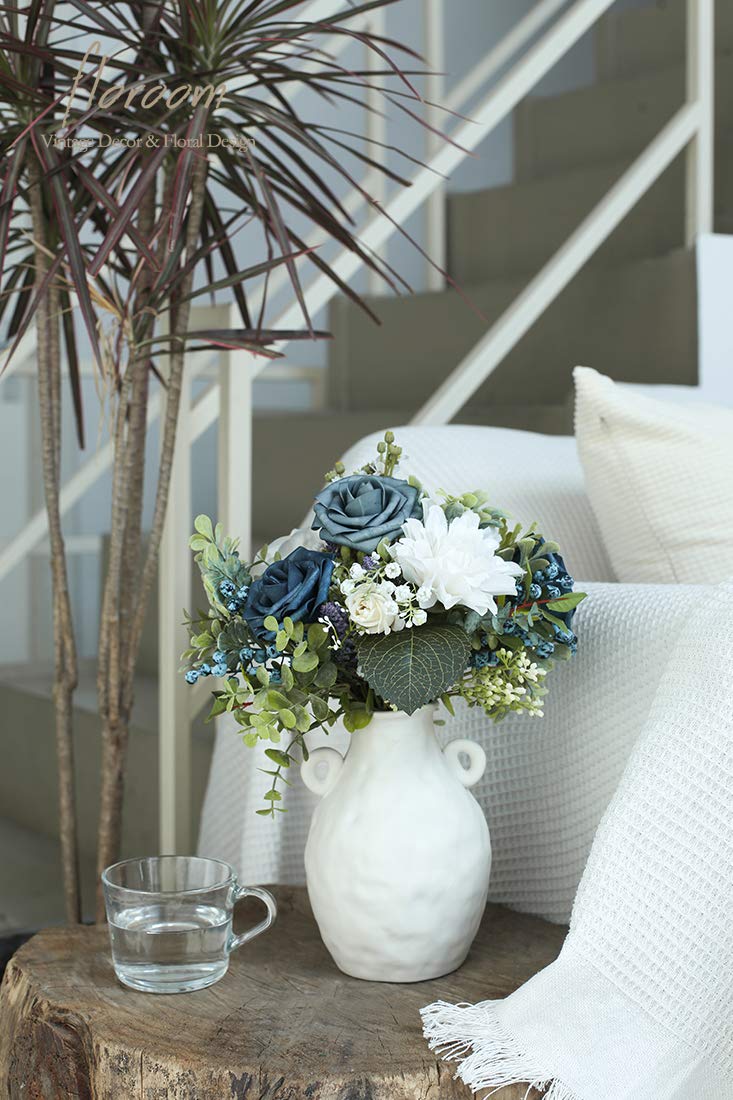 Floroom Artificial Flowers 25pcs Real Looking Dusty Blue Foam Fake Roses with Stems for DIY Wedding Bouquets Bridal Shower Floral Centerpieces Party Tables Decorations - Image 2