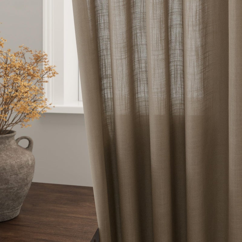 Nanspring Dark Taupe Linen Curtains 84 Inches Long for Bedroom Back Tab Light Filtering Privacy Semi Sheer Curtains Modern Farmhouse Decor Dark Taupe Cotton Textured Curtain for Living Room 2 Panels 52x84 - Image 2