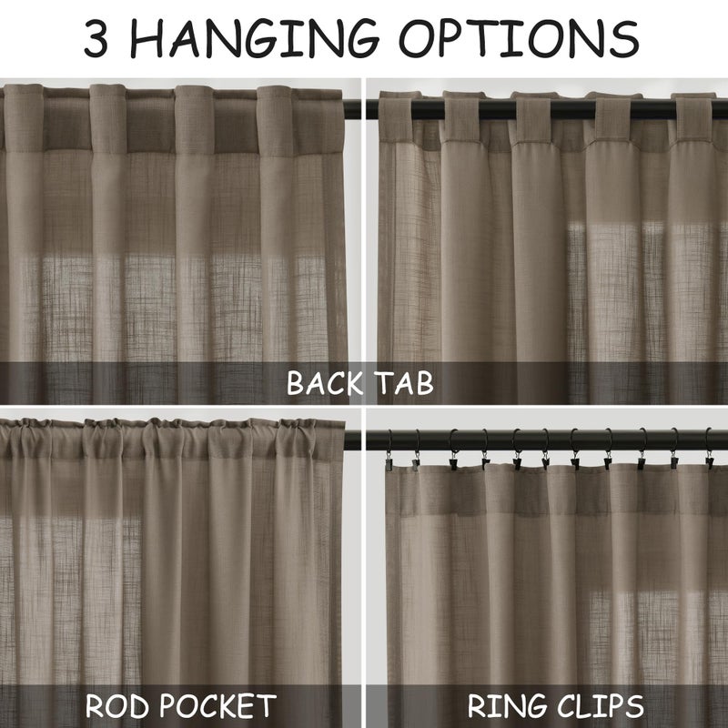 Nanspring Dark Taupe Linen Curtains 84 Inches Long for Bedroom Back Tab Light Filtering Privacy Semi Sheer Curtains Modern Farmhouse Decor Dark Taupe Cotton Textured Curtain for Living Room 2 Panels 52x84 - Image 3