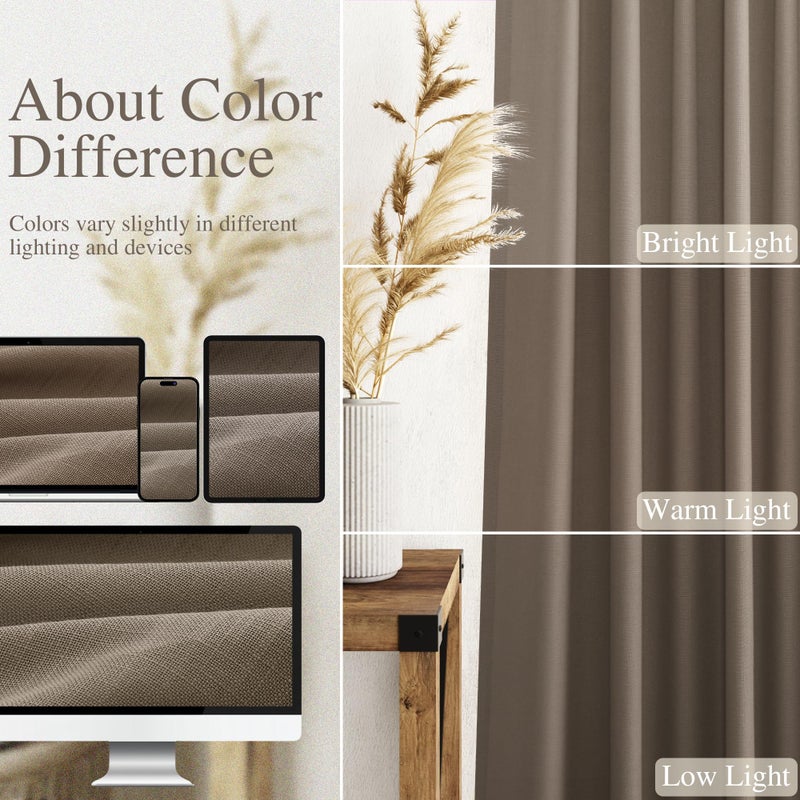 Nanspring Dark Taupe Linen Curtains 84 Inches Long for Bedroom Back Tab Light Filtering Privacy Semi Sheer Curtains Modern Farmhouse Decor Dark Taupe Cotton Textured Curtain for Living Room 2 Panels 52x84 - Image 4