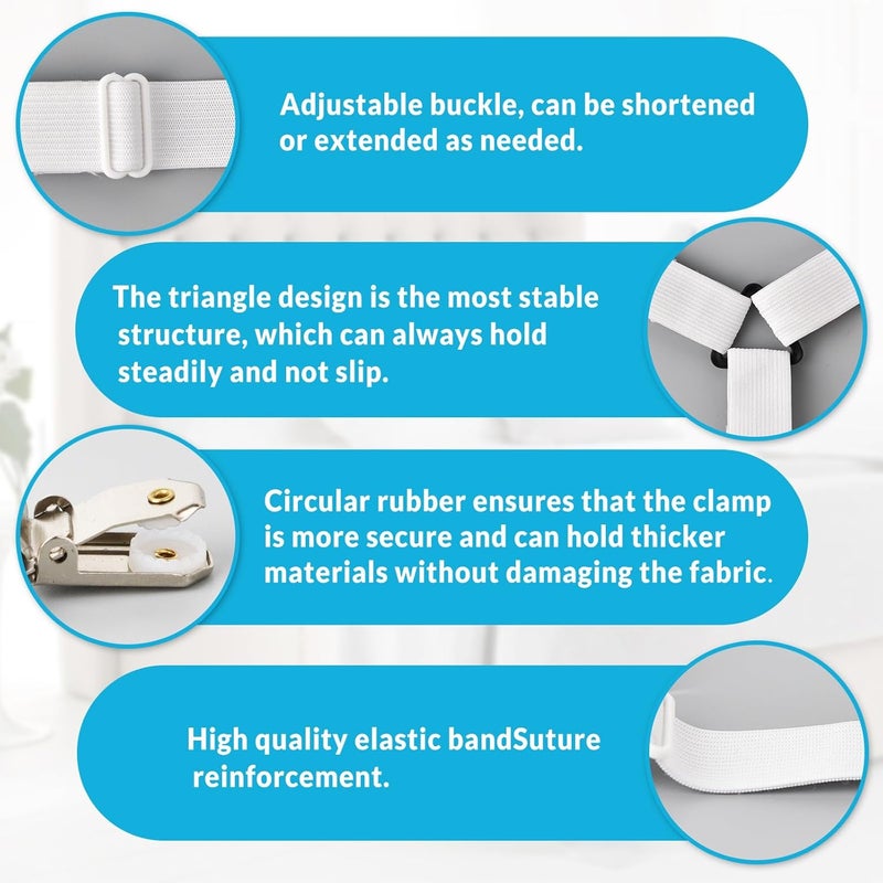 Inscool Bed Sheet Straps, 8Pcs Adjustable Bed Sheet Clips, Easy to Install Bed Sheet Clips, Keep in Place Fitted Bedding Holder, Bed Sheet Holder Straps, Bed Sheet Clips, Bed Accessories（White） - Image 3