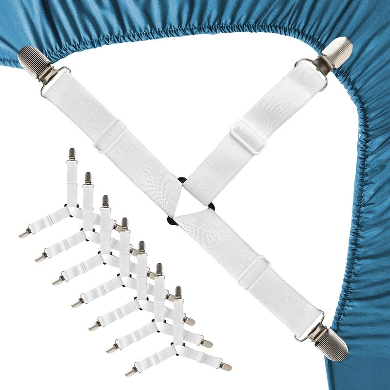 Inscool Bed Sheet Straps, 8Pcs Adjustable Bed Sheet Clips, Easy to Install Bed Sheet Clips, Keep in Place Fitted Bedding Holder, Bed Sheet Holder Straps, Bed Sheet Clips, Bed Accessories（White） - Image 1
