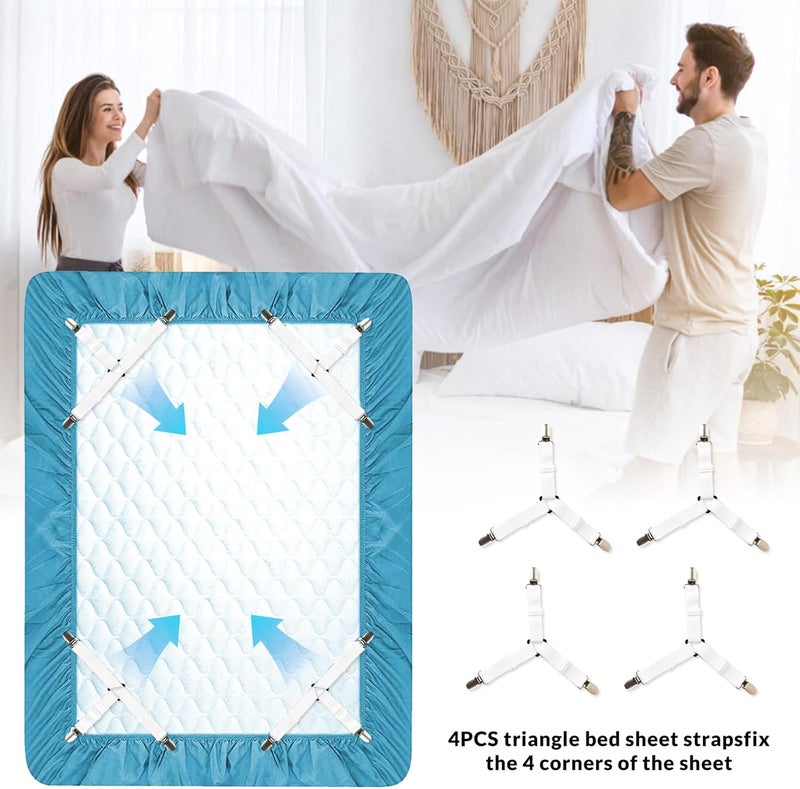 Inscool Bed Sheet Straps, 8Pcs Adjustable Bed Sheet Clips, Easy to Install Bed Sheet Clips, Keep in Place Fitted Bedding Holder, Bed Sheet Holder Straps, Bed Sheet Clips, Bed Accessories（White） - Image 2