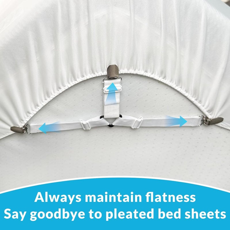 Inscool Bed Sheet Straps, 8Pcs Adjustable Bed Sheet Clips, Easy to Install Bed Sheet Clips, Keep in Place Fitted Bedding Holder, Bed Sheet Holder Straps, Bed Sheet Clips, Bed Accessories（White） - Image 5