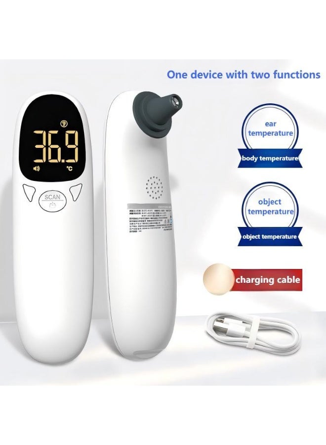جودي مقياس حرارة الجبهة والأذن للبالغين والأطفال والرضع، مقياس حرارة رقمي بالأشعة تحت الحمراء بدون لمس، مع شاشة LCD، استدعاء الذاكرة، إنذار الحمى، إيقاف التشغيل التلقائي، أبيض. - Image 1