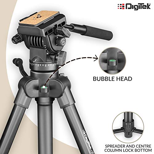 DIGITEK® (DPTR 880 PRO) (165 CM) Platinum Aluminum Light Weight Tripod, with Fluid Video Head, for DSLR & Video Cameras, Maximum Operating Height: 5.90 Feet, Maximum Load : 6 kgs (Black) - Image 3