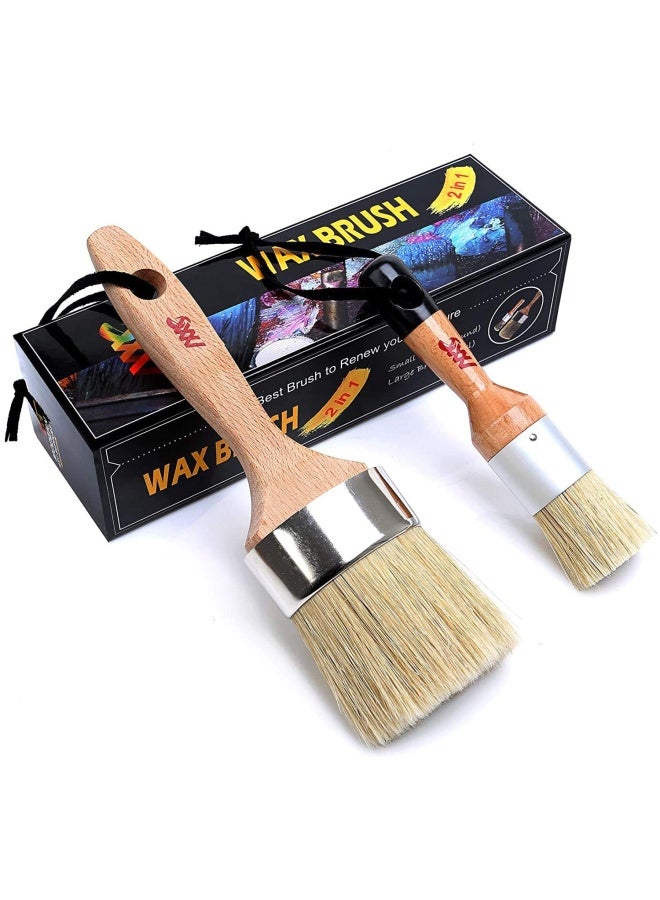 Chalk And Wax Paint Brush Furniture Set- Painting Or Waxing - Milk Paint - Dark Or Clear Soft Wax - Home Decor Cabinets Stencils Woods - Natural Bristles 1 Small Round And 1 Large Oval Brushes - Image 1