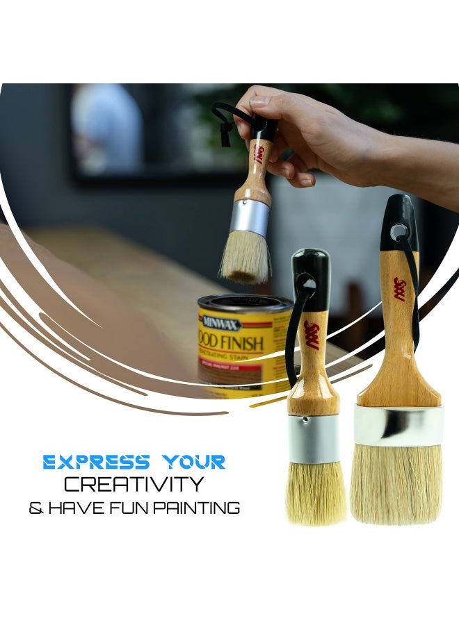 Chalk And Wax Paint Brush Furniture Set- Painting Or Waxing - Milk Paint - Dark Or Clear Soft Wax - Home Decor Cabinets Stencils Woods - Natural Bristles 1 Small Round And 1 Large Oval Brushes - Image 2